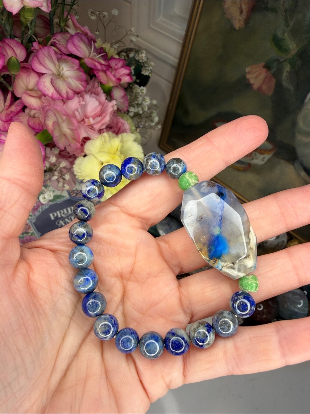 Lapis w Phoenix Stone & African Trade Beads Bracelet: B1274